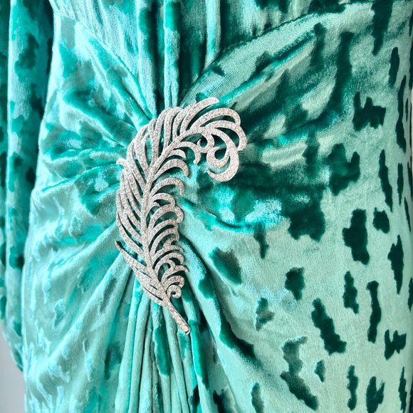 1980s RARE Oscar de la Renta green Velvet evening dress gown - Picture 2 of 10